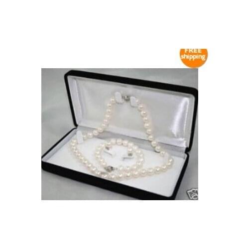 True 7-8MM White Pearl Necklace Bracelet Earring Set