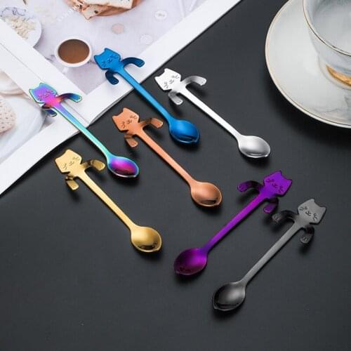 Cat Spoon 304 Food Grade Stainless Steel Tablespoon For Coffee Tea Dessert Drink Mixing Milkshake Mini Kitten Stirring Spoon