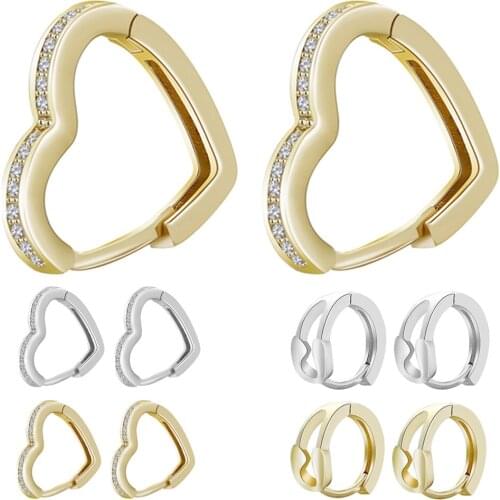 Micro Pave Zircon Simple Cute Sweet Heart Buckle Hoop Earrings Fashion for Women Heart-shaped Circle Piercing Earrings Jewelry