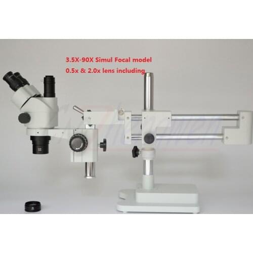 FYSCOPE NEW SMART MICROSCOPE 3.5X-90X 50/50 Split Simul-Focal Microscope Double Boom Stand Trinocular Stereo Zoom Microscope
