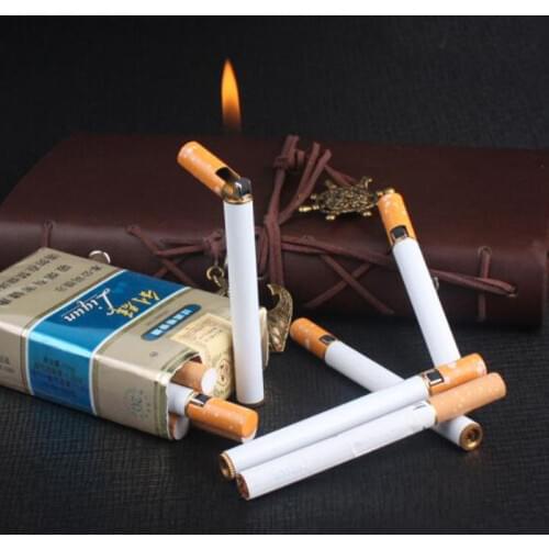 Mini Slim Metal Cigarette Shaped Lighter Refillable Butane Gas Grinding Wheel Smoking Cigar Lighter Easy to Carry
