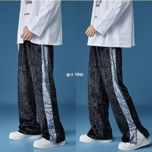Men Autumn Sport Pants Straight Stitching Tube Mop Streetwear Joggers Loose Velvet Casual New Package Mail 2021 Couples