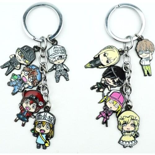 Anime 5 in 1 Set Cells at Work Keychain Keyring Cartoon Figures Alloy Metal Pendant Key Ring Cosplay Accessories Gift