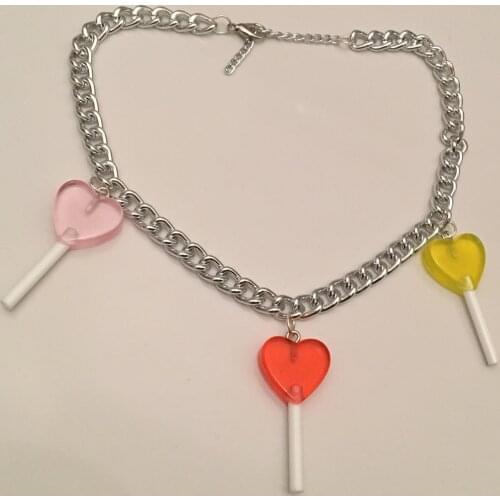New Harajuku Stainless Steel Chain Colorful Lollipop choker necklace for women Girls Cute pendant statement necklace jewelry