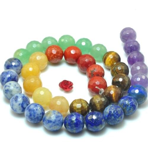 Natural 7 Chakra Stones Faceted Round Loose Beads Wholesale Gemstone Semi Precious Bracelet Necklace Diy Jewelry Making Design
