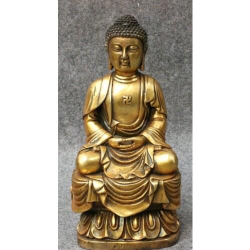 Song voge gem S3103 8" Chinese Buddhism Bronze Gilt Shakyamuni Tibet Joss Sakyamuni Buddha Statue