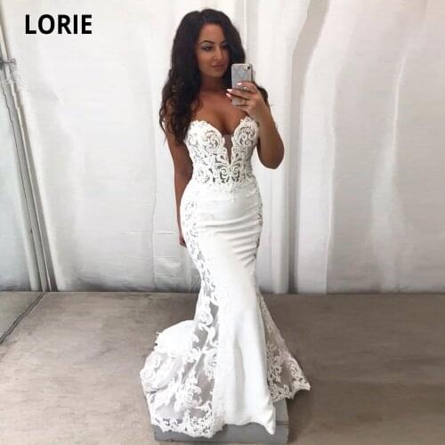 LORIE Sexy V-neck Mermaid Wedding Dresses Elegant Lace Bridel Wedding Gown Back Zipper Illusion Country Princess Party Dress