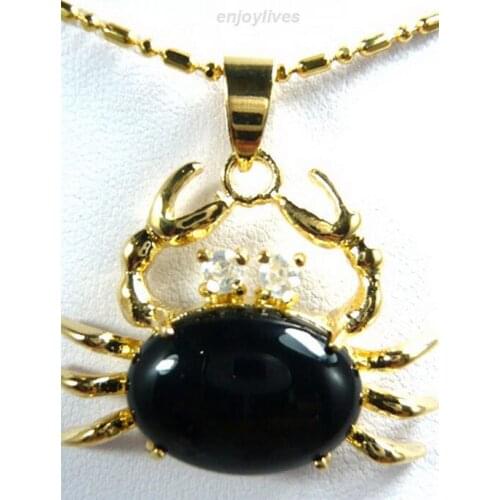 DD Wholesale FREE SHIPPING >>> Black Agate Yellow Gold Plated Crystal Crab Pendant & Necklace