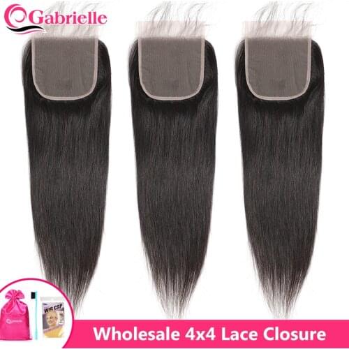 Gabrielle 4x4 Transparent Lace Closure Wholesale 1-3-5-10 Pcs Brazilian Straight Human Hair Closure Pre Plucked with Baby Hair