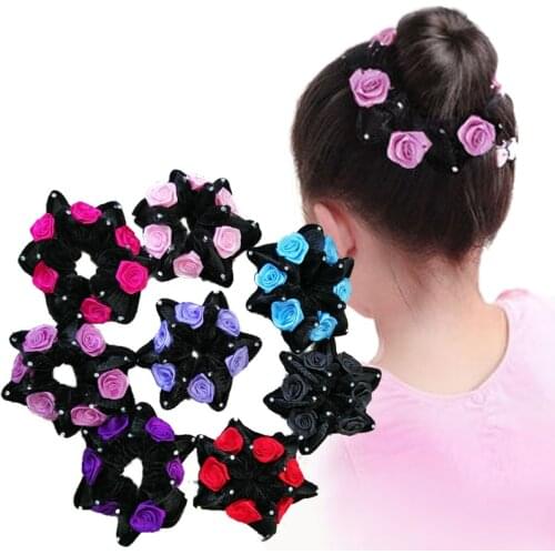Childrren Dancing Hair Accessories Fashion Big Rose Flower Crystal Rhinestone Hair Bands Elastic Hair Rope Ring for Women Girls