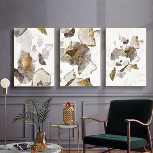 Modern Nordic Abstract Gold Foil Grey Oil Painting on Canvas Wall Art Posters Prints Wall Pictures for Living Room Home Cuadros