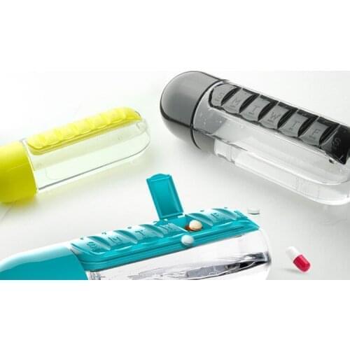 600ml Sports Plastic Water Bottle Combine Daily Pill Boxes Organizer Drinking Bottles Leak-Proof Bottle Tumbler Outdoor