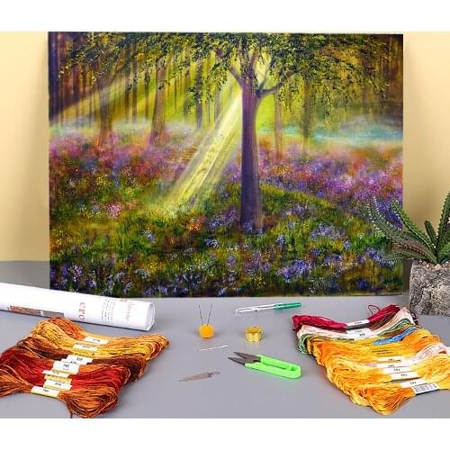 Natural Scenery Bluebell Woods Printed Fabric 11CT Cross Stitch DIY Embroidery Patterns DMC Threads Handmade Knitting Sales