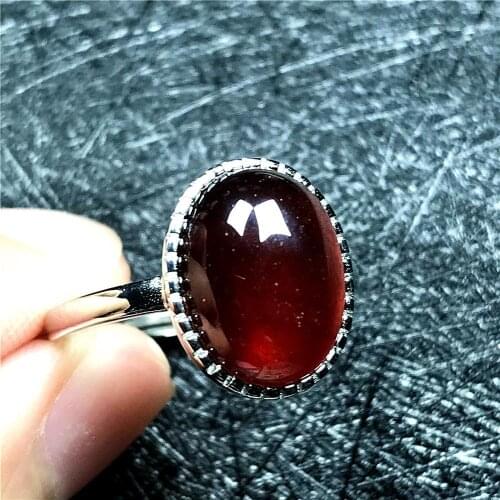 Top Natural Garnet Ring Jewelry For Woman Crystal Silver Orange Red Gemstone Love Ring 14x12mm Oval Beads Adjustable RingAAAAA