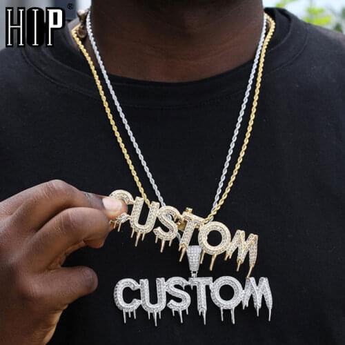 Hip Hop Bubble Letters Drip Custom Name Cubic Zircon Drip Iced Out Chain Pendants & Necklaces For Men Women Jewelry