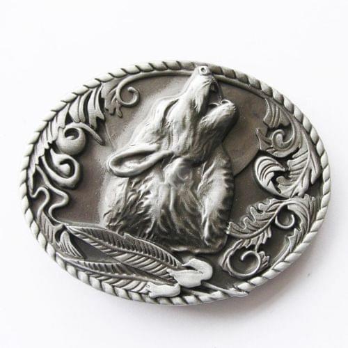 Antique Silver Howling Wolf Western Metal Belt Buckle High quality metal oval 3D belt buckle