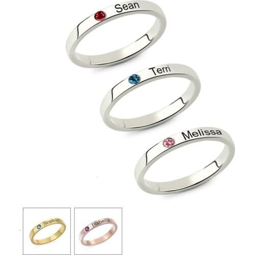 YSH new Personalized Stackable Engraved Name Ring with Birthstone Triple Stackable Ring 925 Sterling Silver Custom Jewelry gifts