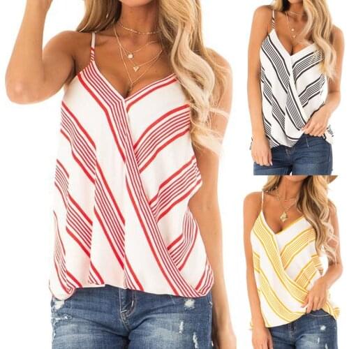 Summer Stripe V-neck Womens Tops And Blouses Summer Tank Ladies Blouses And Tops Sleeveless Camisas De Mujer Blusa Feminina