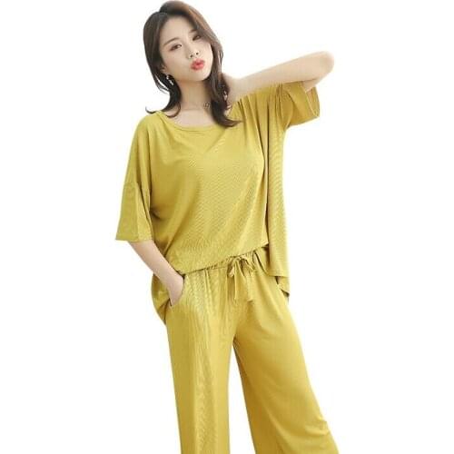 2020 Autumn Short Sleeve Pajamas Suit Women Cotton Home Clothing Ladies O-neck Loose Pijama Girls Casual Sleepwear