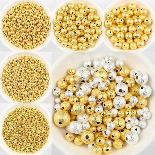 JHNBY Gold Silvers Matte Metal bead 3/4/6/8/10MM 200pcs Round Copper Spacer Loose beads for Jewelry bracelet necklace making DIY