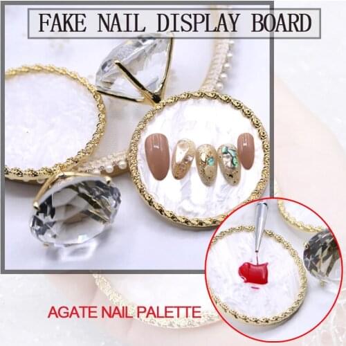 1PC Diamond False Nail Art Plate Tips Display Stand Golden Rim Agate Palette Nail Polish Gel Display Photo Props Showing Tools