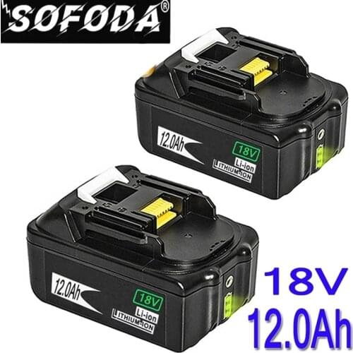 2 Pack Power Tools Battery for Makita 18V Battery 12ah 12000mAh BL1860 Bl1850 BL1840 BL1830 LED Light Balance Charging Safeguard