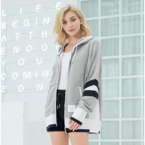 2021 Fashion TB THOM Brand Hip Hop Hooded Clothing Cotton Jacket Women Sweatshirts Hoodies Patchwork Casual Sportswear Coat