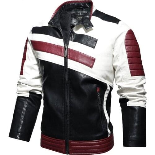 2021Mens Fleece Biker Leather Jackets Simple Style Stand Collar Coats Male Faux Leather Bomber Outwear Coat