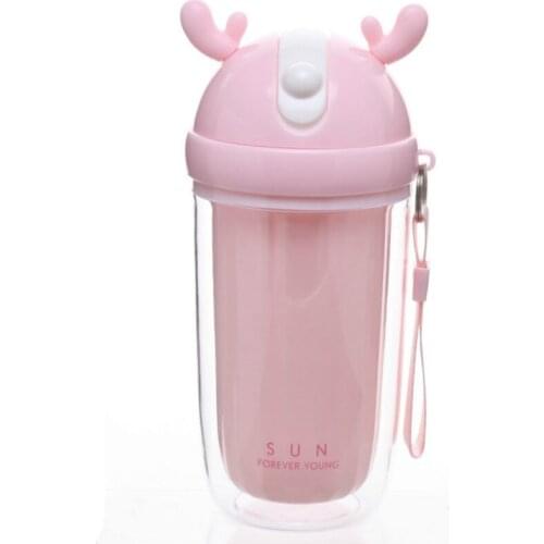 330ml Coffee cup Double-walledIce PlasticIced Tumbler Cold Drink Travel Juice Tea Cup With Straw Reusable Smoothie Eco-Friendly