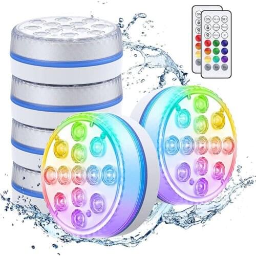 4pcs 13 Leds Remote Controlled RGB Submersible Light 16 Colors 10 Leds for Outdoor Pond Fountain Vase Garden Swimming Pool Under