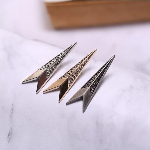 8Pcs/lot 1.3*4.4cm Simple line golden/silver arrow metal brooch suit shirt digital pin personality brooch A019