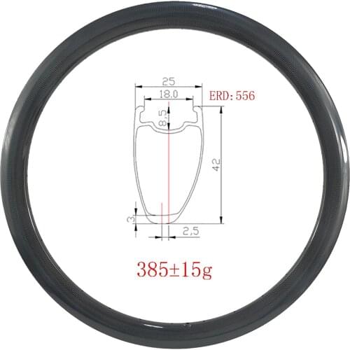 385g 700C 42x25mm Asymmetric tubeless disc Road Carbon rim 42mm deep 24H 28H 32H UD 3k 12k matte glossy Tapeless Valve Hole Only