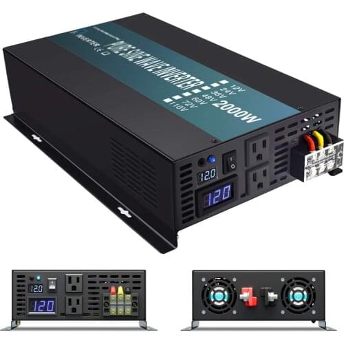 Off Grid Pure Sine Wave Solar Inverter 2000W Car Power Inverter 12V/24V/48V DC to 100V/120V/240V AC Converter Home Power Supply