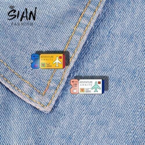 SIAN Exquisite Art Picture Air ticket Pins Acrylic Brooch Pin Cartoon Badges Lapel Pins Badges For Denim Clothes Cartoon Jewelry