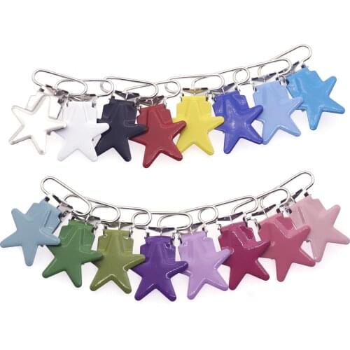 Free Shipping 32pcs/lot 1'' 25mm star metal suspenders clips soothers holder clips for baby dummy pacifier Chain clips Lead Free