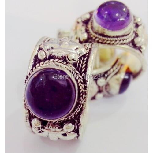 Free Shipping 5Pcs/Lot Hot Sale Classic Special Tibet Silver Carved Purplpe Crystal Nepal Ring Lucky Rings Adjustable Unisex