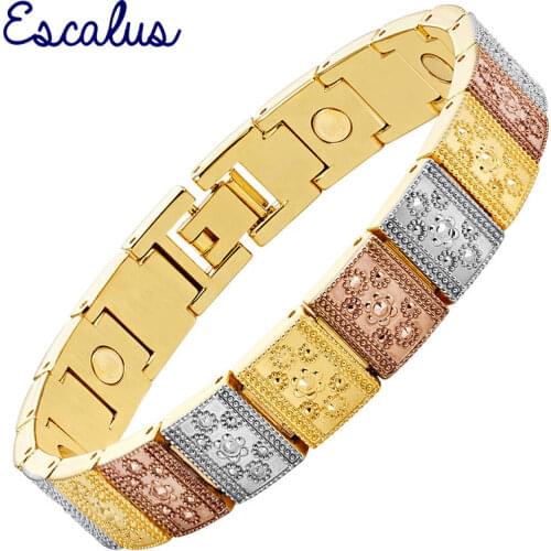Escalus Bohemian Style Bracelet For Women 3-Tone Colors Special Gift Love Bio Magnetic Link Chain Men Bracelet Jewelry Wristband