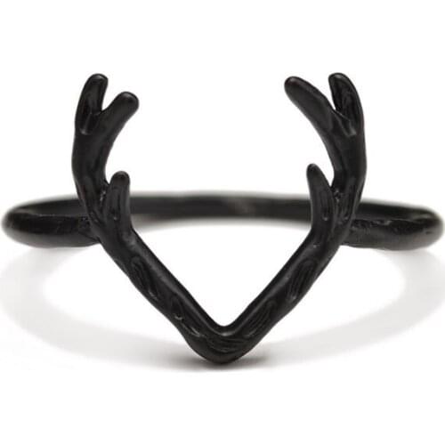 Elk Antlers Design Silver Plated Golden Black 5 Sizes Thin Band Rings for Women