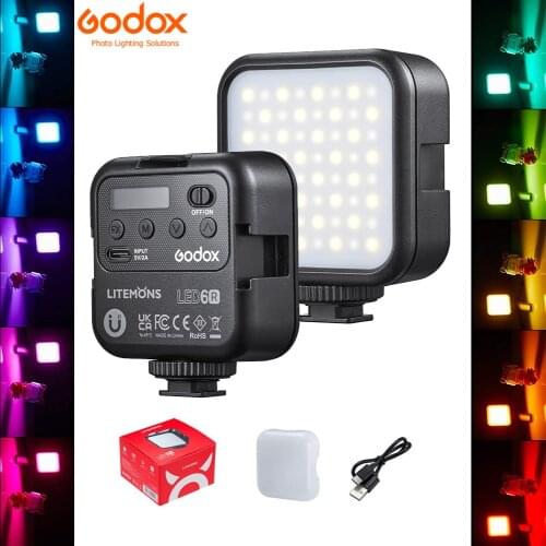 Godox LED 6R RGB Video Light,Dimmable 0-360 Full Color 3200K-6500K 13 FX Effects Built-in 1800mAh Li-ion Battery for Video Light