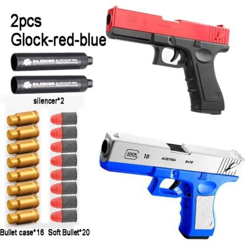 2pcs/lot Glock Airsoft Toy Gun Manual Pistol Soft Bullets Outdoor CS Game Ejection Handgun For Boys Birthday Gift