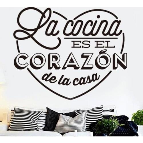 Spanish Quotes Wall Stickers Home Decor House Decoration Art Wallpaper Cocina Heart Vinyl Wall Mural Kitchen Wall Decals RU141