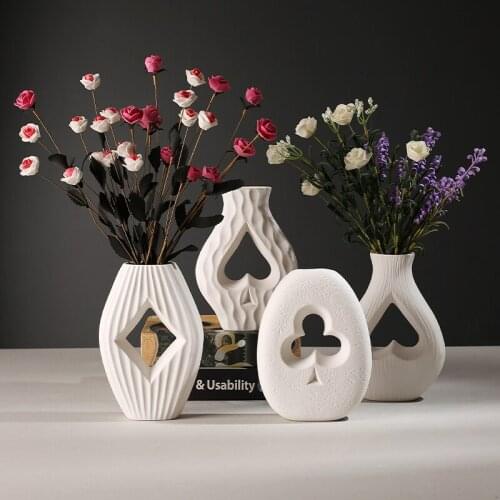 Nordic White Ceramic Vase Creative Hollow Shape Crafts Living Room Dried Flower Flower Arrangement Accessories Countertop Vase