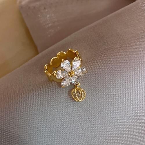 Korea Hot Fashion Jewelry Exquisite AAA Zircon Shining 14K real gold Ring Elegant Women Hollow Ball Opening Adjustable Ring