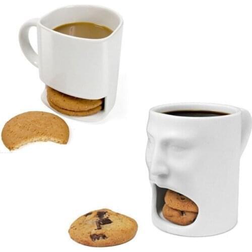 QuevinalCreative Ceramic Biscuit Cups 8oz 6oz Coffee Cookies Milk Tea Cup Bottom Storage Mugs for Cookie Biscuits Pockets Holder