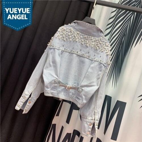 Brand New Boy Friend Womens Loose Casual Short Denim Jackets Fashion Embroidered Flares Diamonds Batwing Sleeve Female Coats