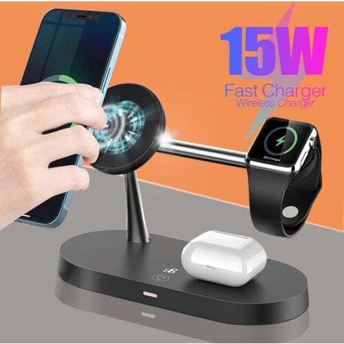 Magnetic Wireless Charger Holder Mobile Phone Fast Charging Charge Stand For Apple Airpods Watch 6 5 4 For iPhone 12 11 Pro Max