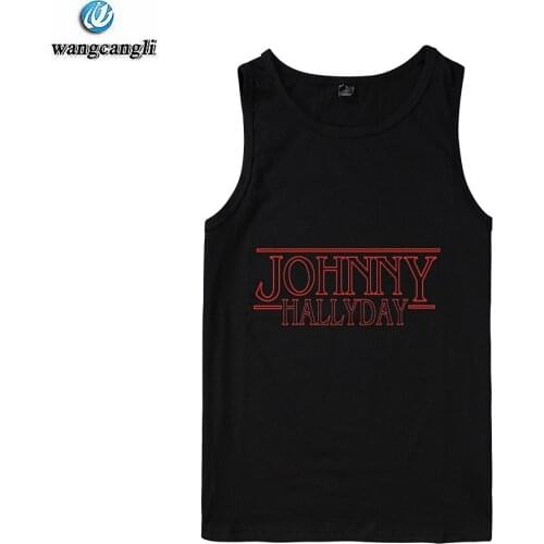 Johnny Hallyday Rock Star Bodybuilding tank top Men fitness sleeveless shirt fashion workout tank tops Summer vest Gym Clothes