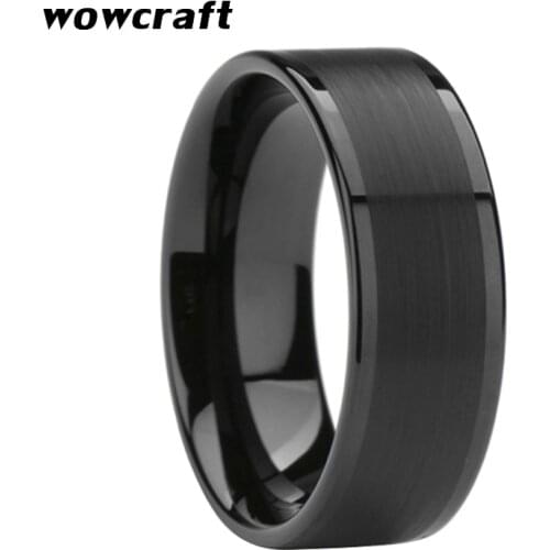 Mens Black Tungsten Carbide Ring Women Wedding Band Flat Brushed Polished Finish Comfort Fit