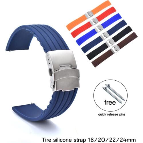18mm 20mm 22mm 24mm Soft Silicone Watch Band Sports Rubber Replacement Strap Watch Bracelet Belt Security Metal Buckle Wristband