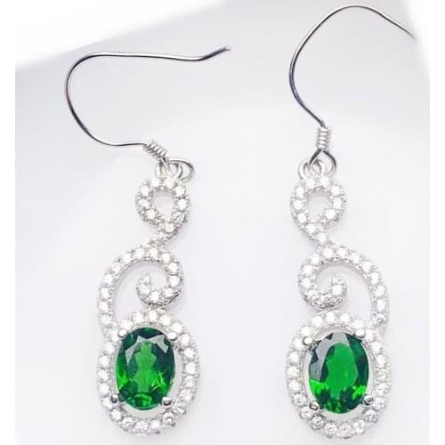 Natural real green diopside luxury drop earring Per jewelry 5*7mm 0.9ct*2pcs gemstone 925 sterling silver Fine jewelry X218346